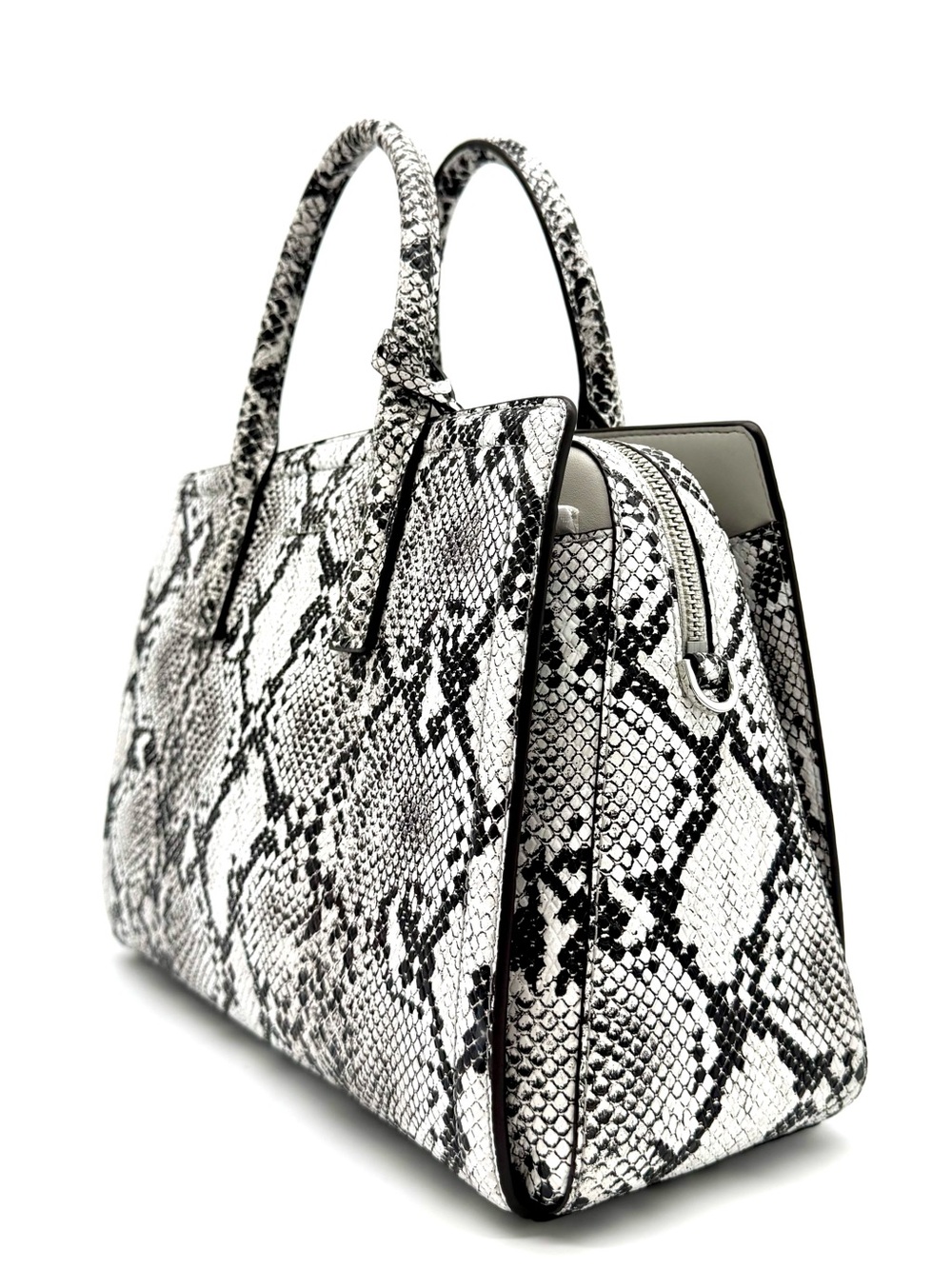 Michael Kors Laila Medium Snakeskin Leather Satchel Bag - Aluminum - Picture 3 of 11
